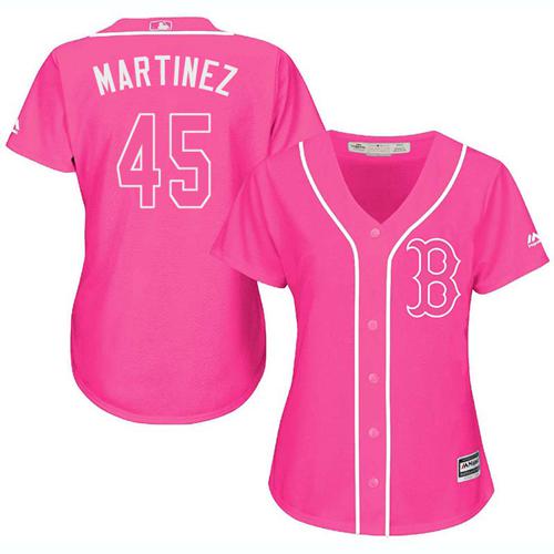 Red Sox #45 Pedro Martinez Pink Fashion Women's Stitched MLB Jersey